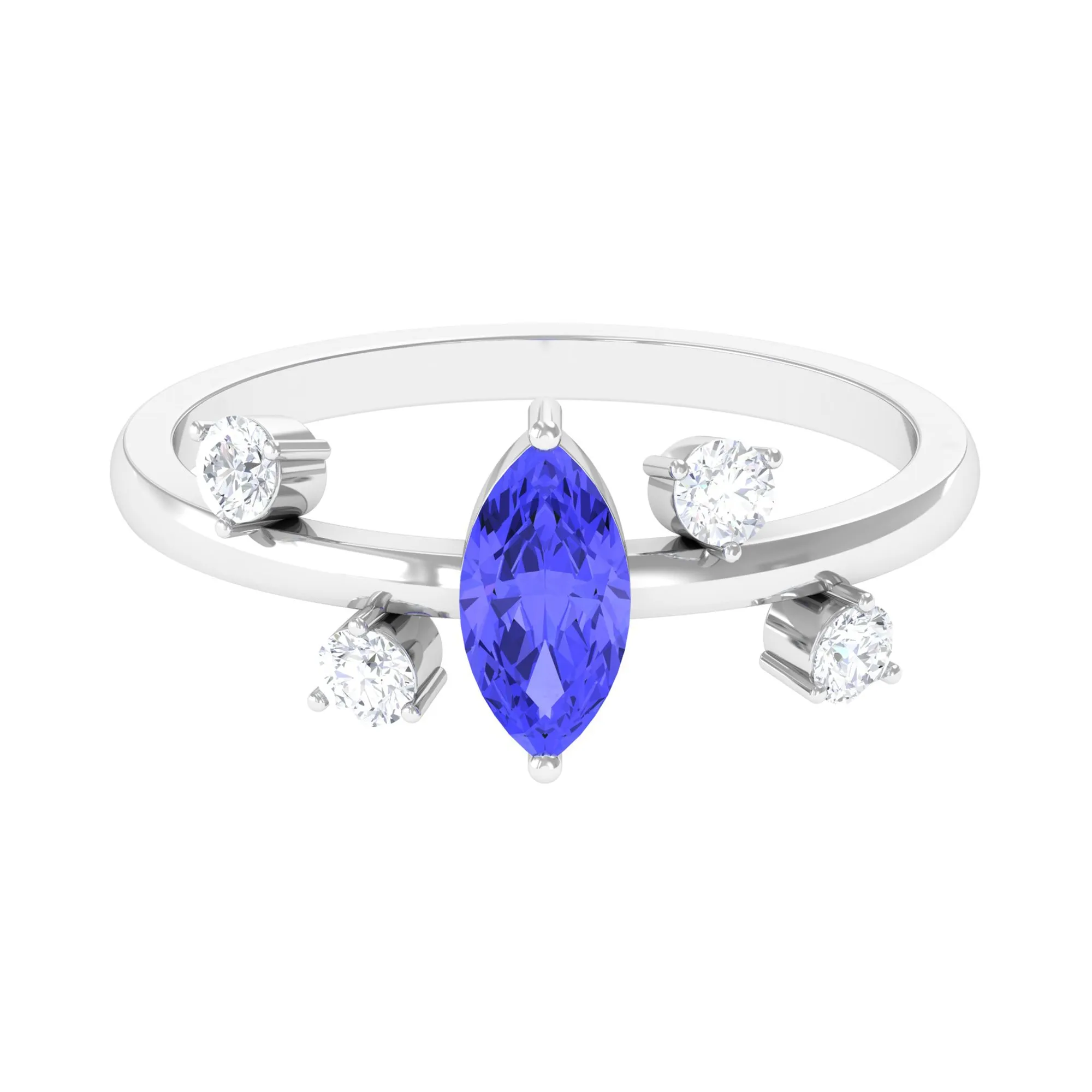 1 CT Marquise Tanzanite Minimal Solitaire Ring with Scatter Diamond