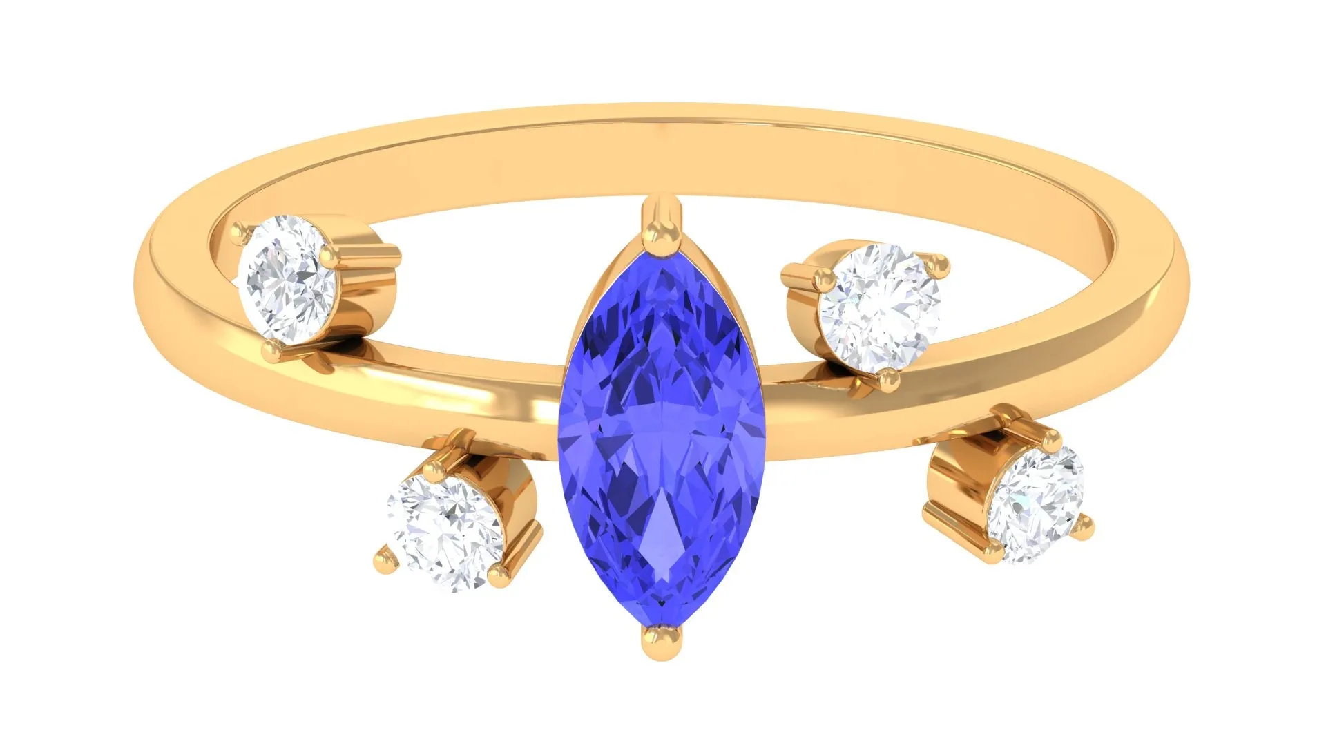 1 CT Marquise Tanzanite Minimal Solitaire Ring with Scatter Diamond