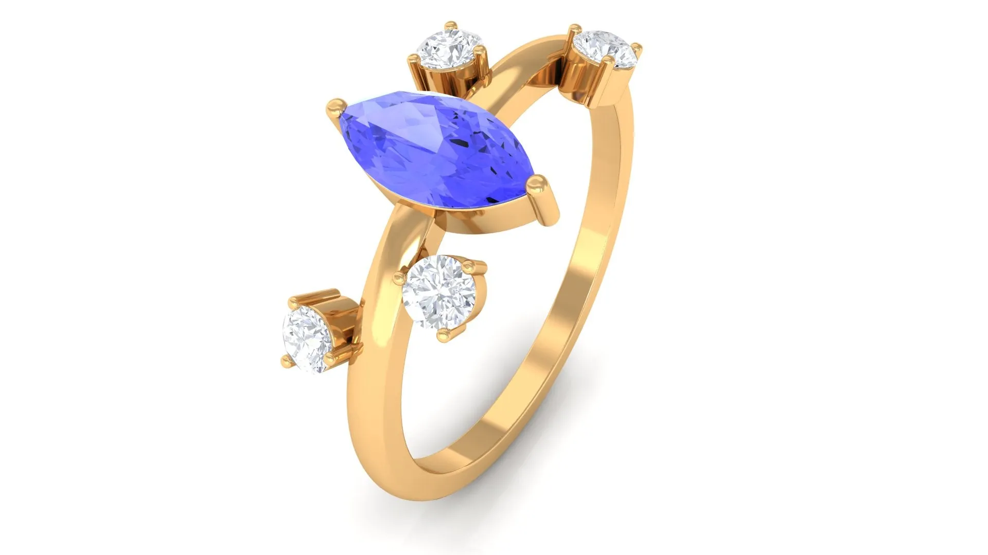 1 CT Marquise Tanzanite Minimal Solitaire Ring with Scatter Diamond