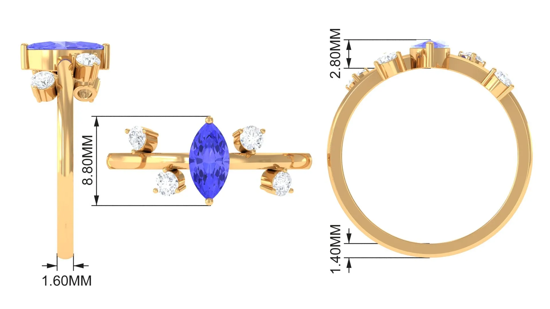 1 CT Marquise Tanzanite Minimal Solitaire Ring with Scatter Diamond