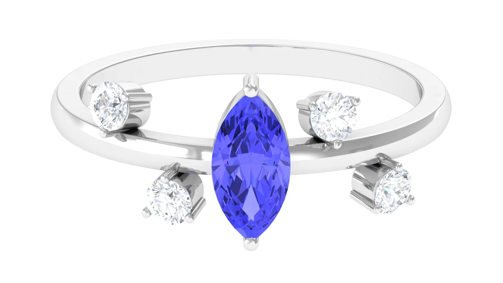 1 CT Marquise Tanzanite Minimal Solitaire Ring with Scatter Diamond