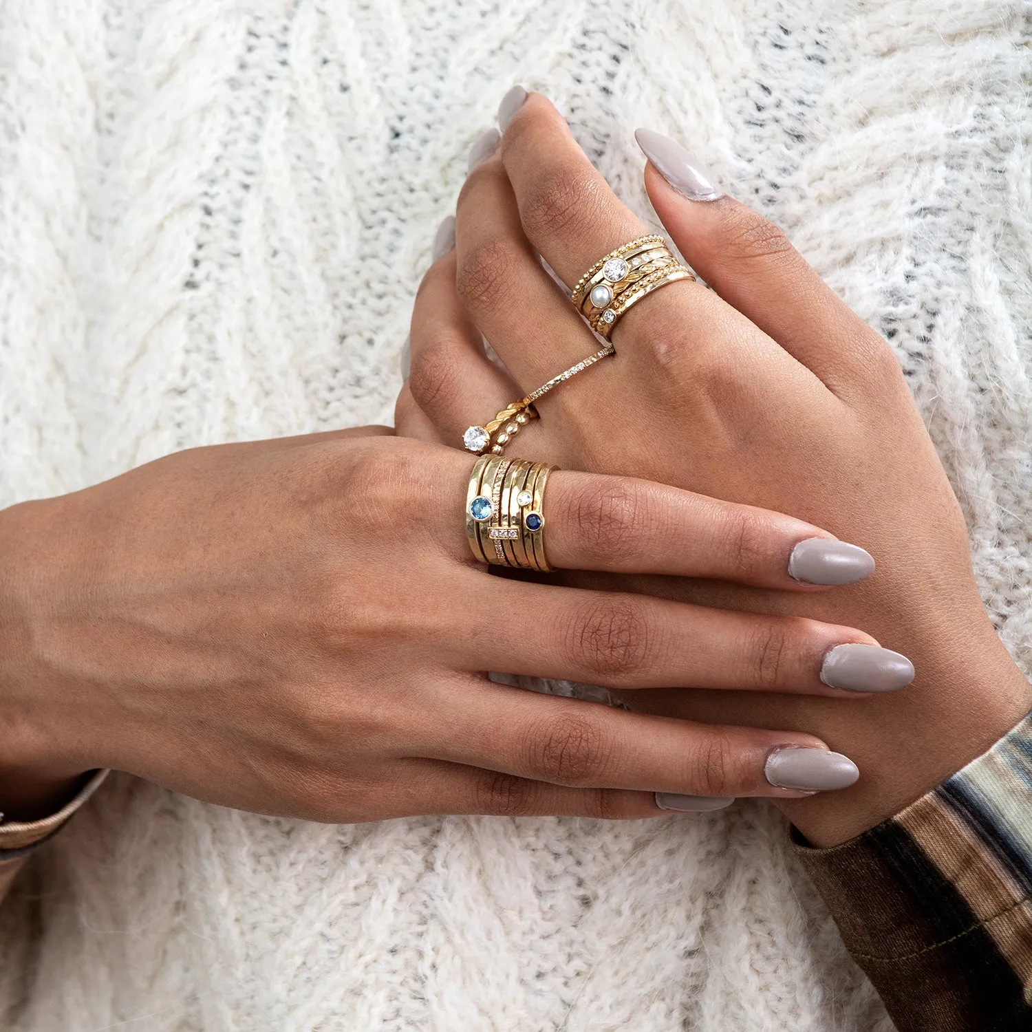 14k Gold Fine Hammered Narrative Ring