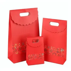 15 pc Rectangle Paper Flip Gift Bags, with Handle & Word & Floral Pattern, Shopping Bags, Dark Red, 12.3x6x16.1cm