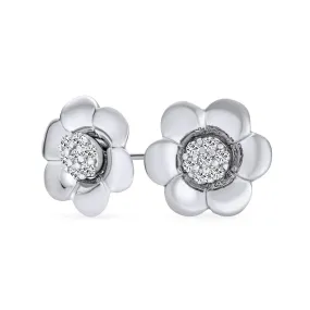 2 In 1 Removable Jackets CZ Stud Earrings with Petal Flower Rose Gold Silver