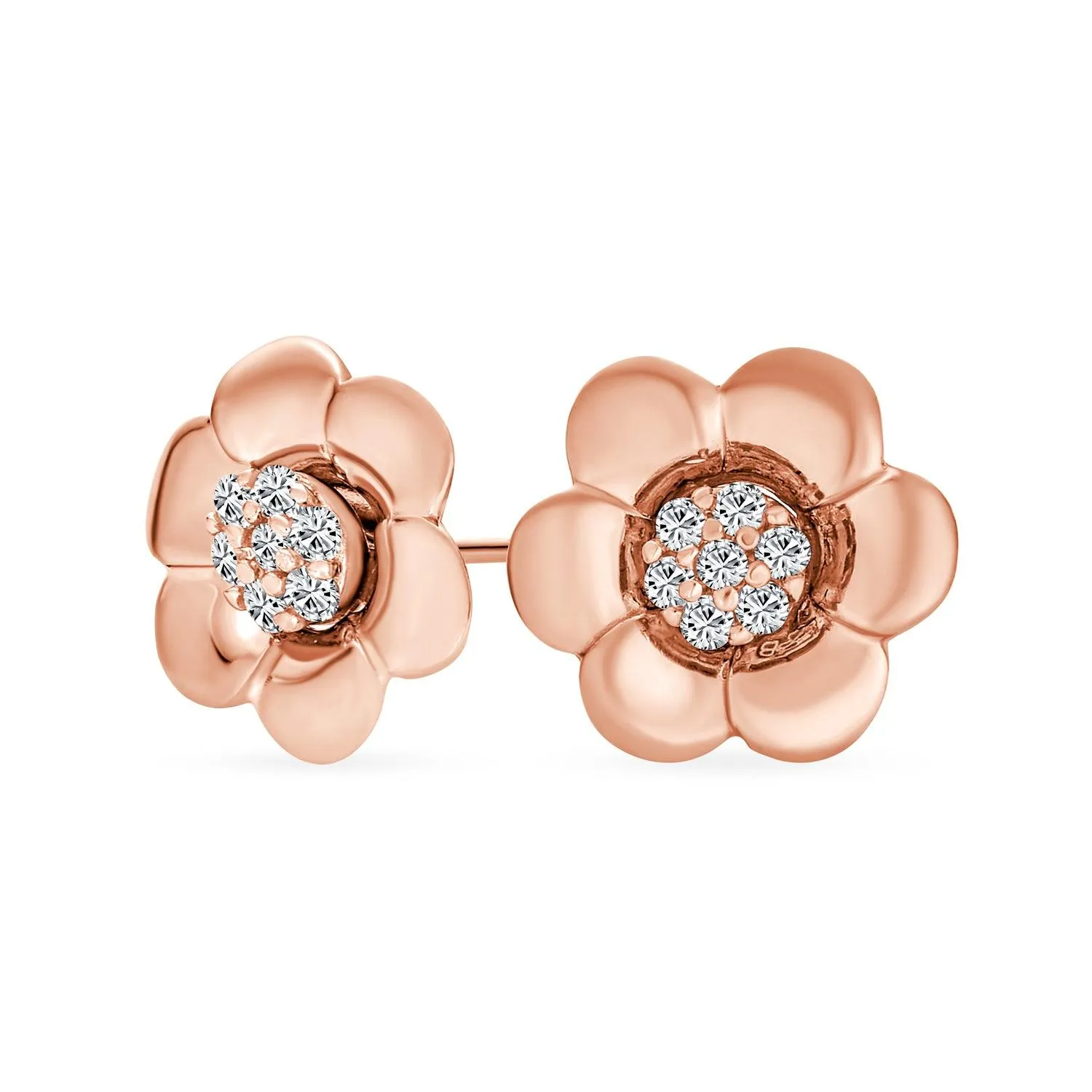 2 In 1 Removable Jackets CZ Stud Earrings with Petal Flower Rose Gold Silver