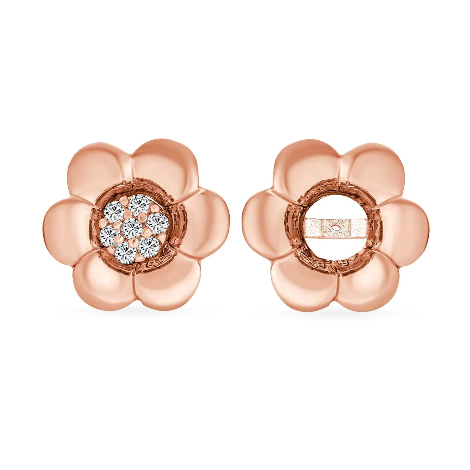 2 In 1 Removable Jackets CZ Stud Earrings with Petal Flower Rose Gold Silver