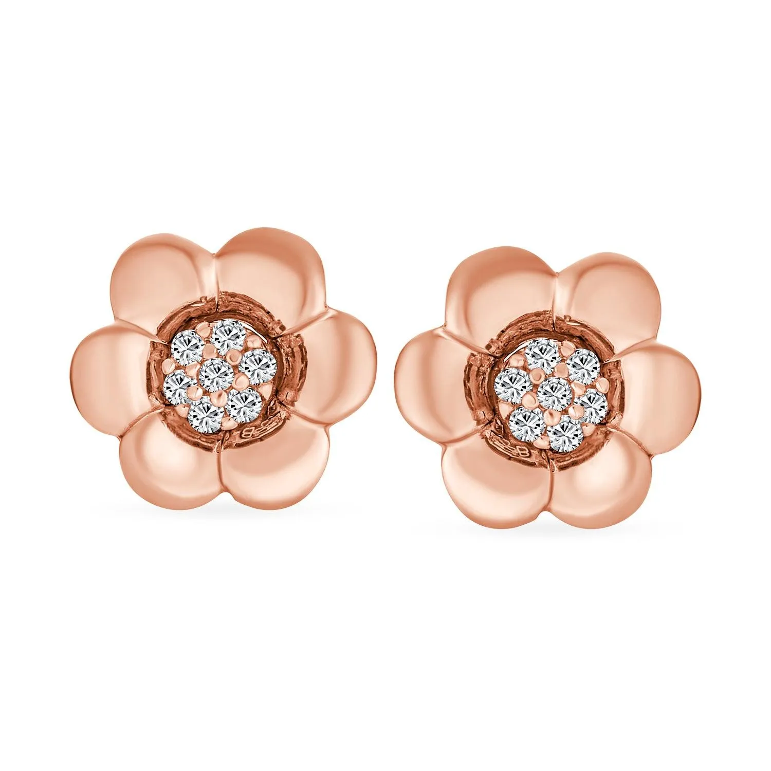 2 In 1 Removable Jackets CZ Stud Earrings with Petal Flower Rose Gold Silver