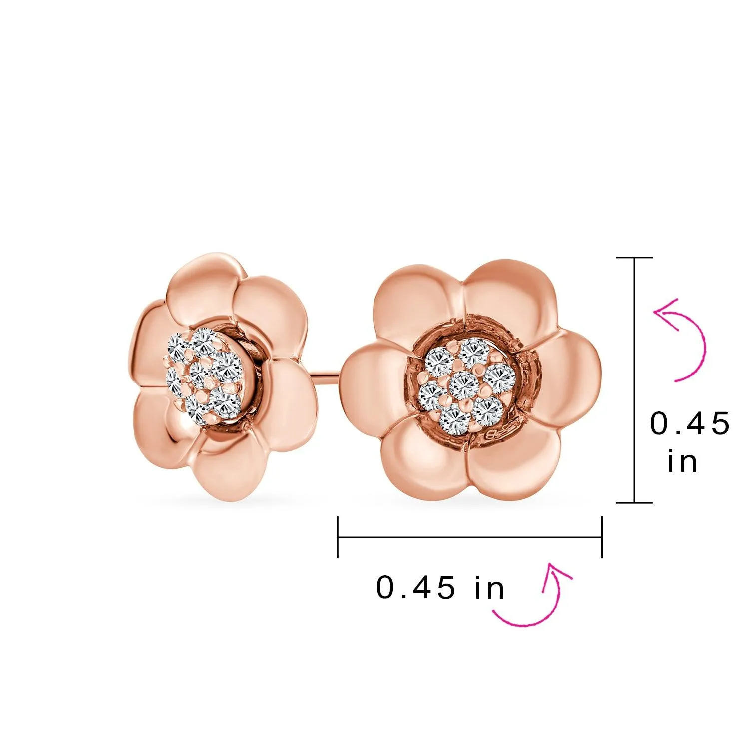 2 In 1 Removable Jackets CZ Stud Earrings with Petal Flower Rose Gold Silver