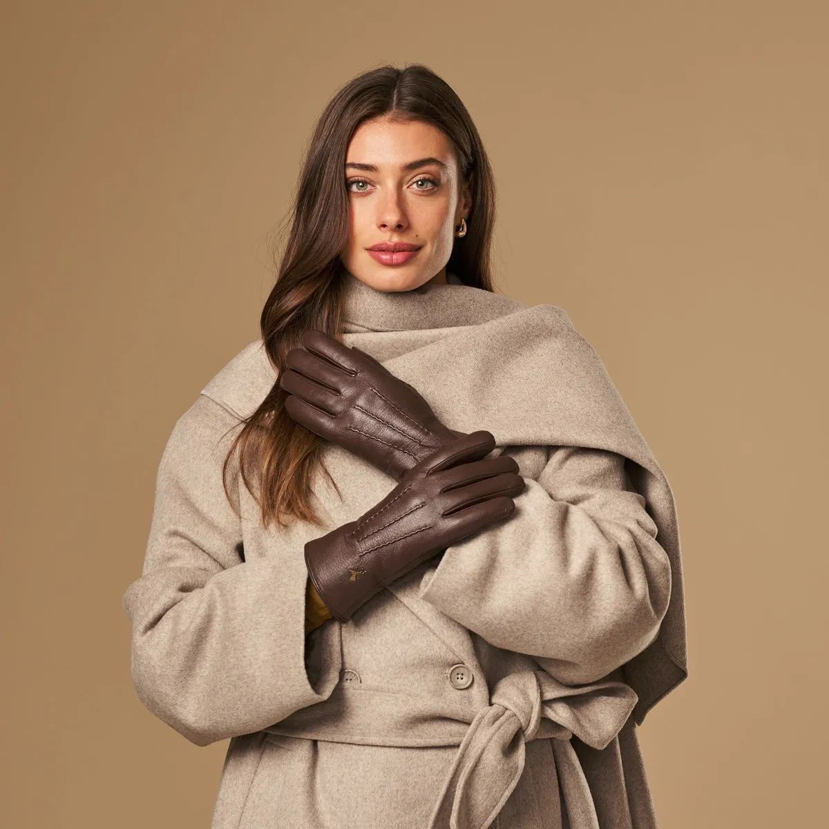 Alessandra (brown) - goatskin leather gloves with lambswool lining & touchscreen feature