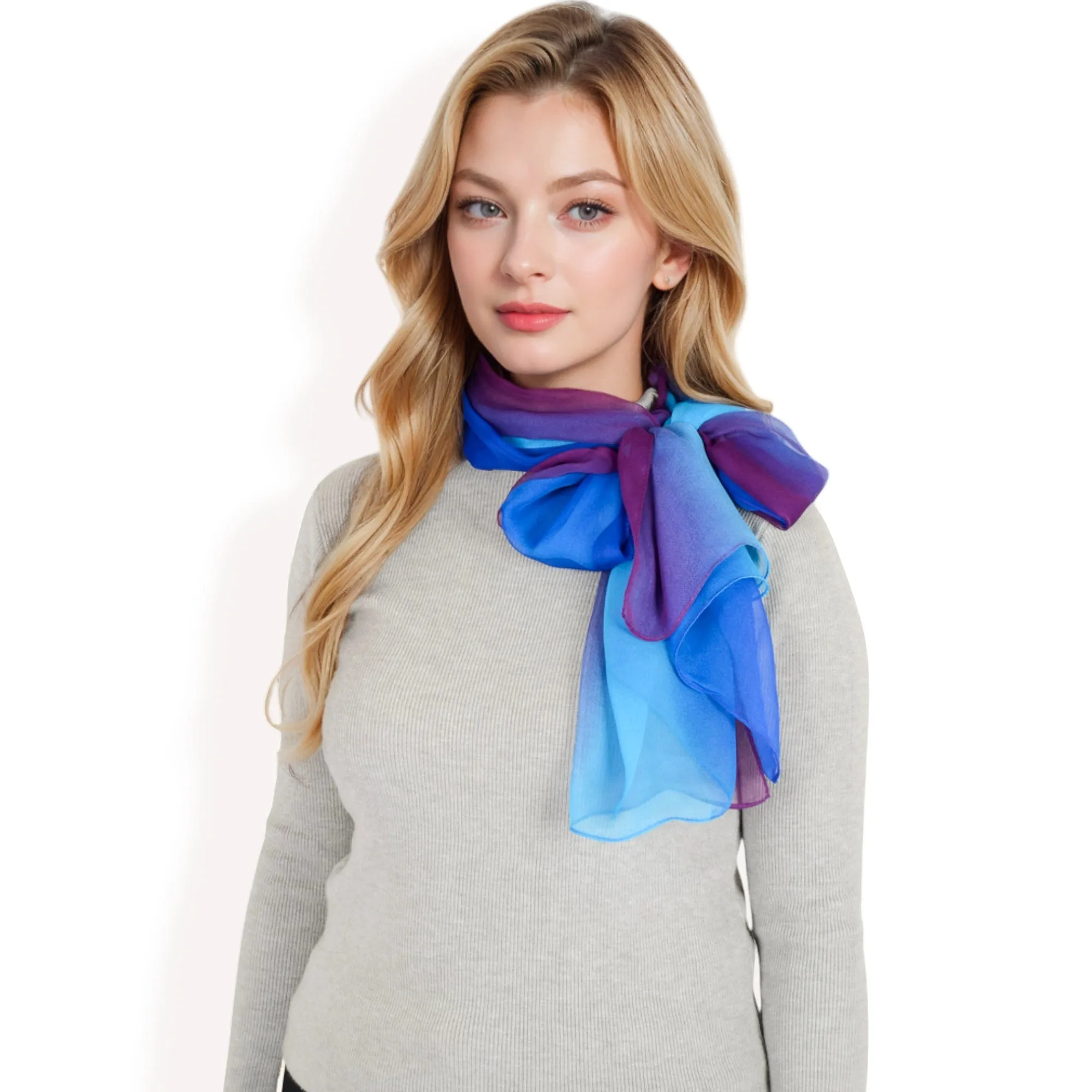 Anna-Kaci Women's Lightweight Gradient Chiffon Scarves with Flowing Ruffled Edges in Vibrant Multi-Color Designs