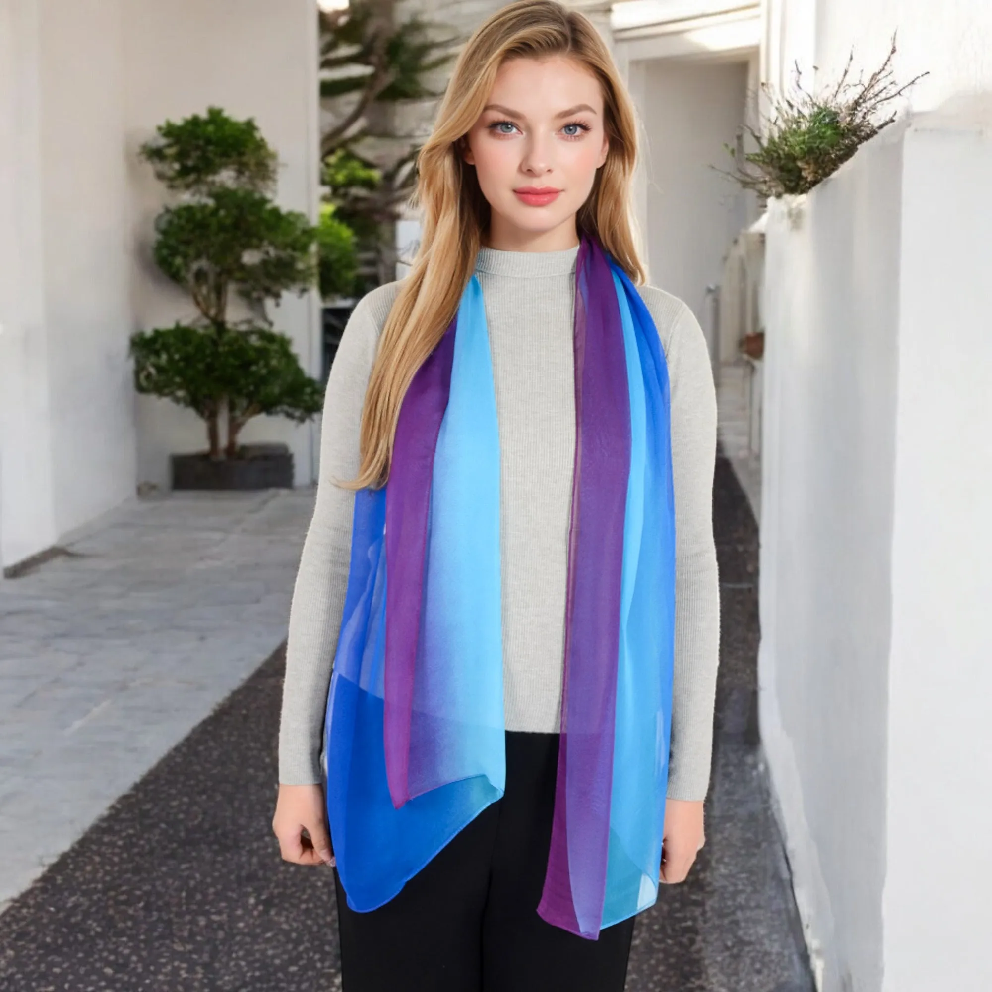 Anna-Kaci Women's Lightweight Gradient Chiffon Scarves with Flowing Ruffled Edges in Vibrant Multi-Color Designs