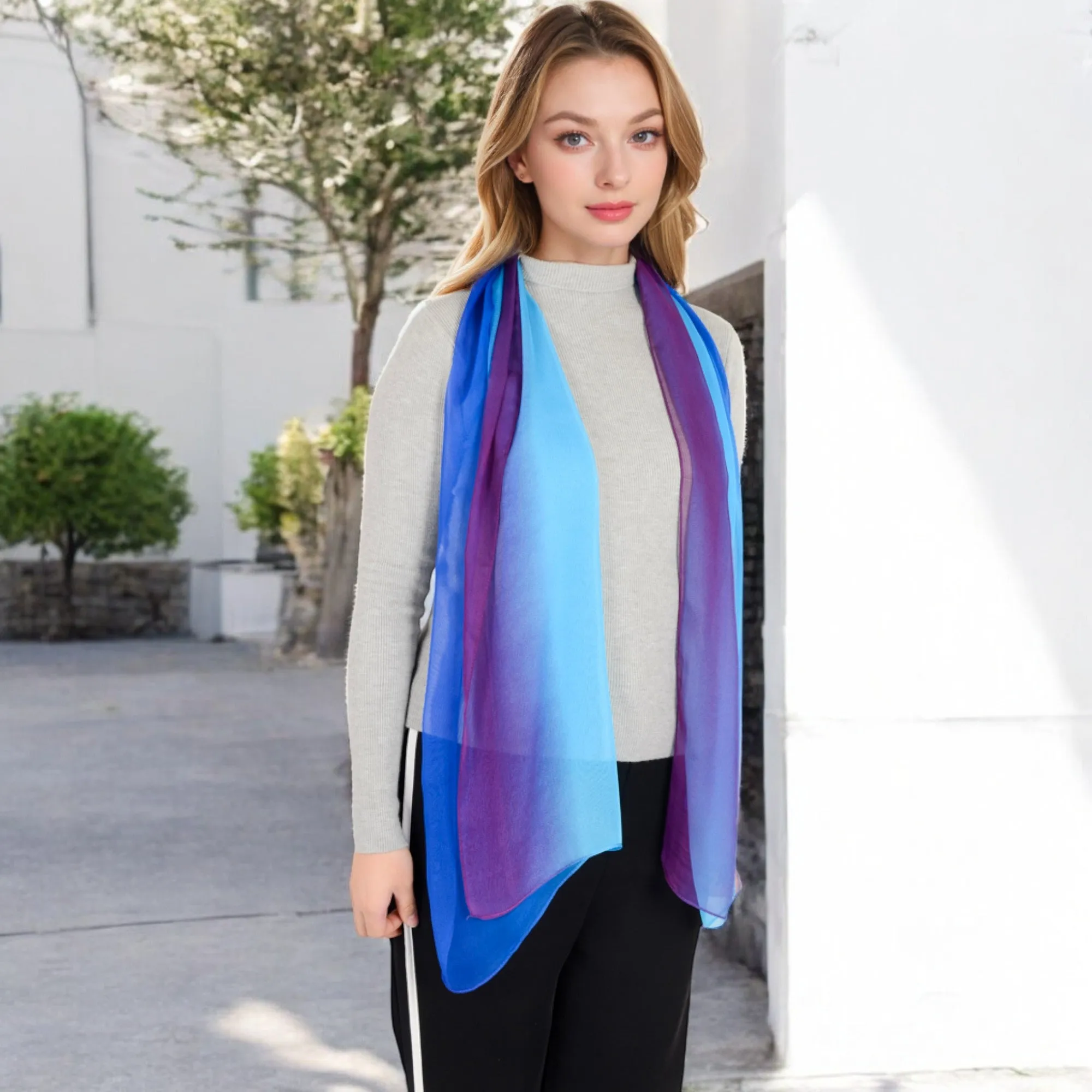 Anna-Kaci Women's Lightweight Gradient Chiffon Scarves with Flowing Ruffled Edges in Vibrant Multi-Color Designs