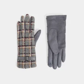 Belted Plaid Touchscreen Gloves - Grey Plaid