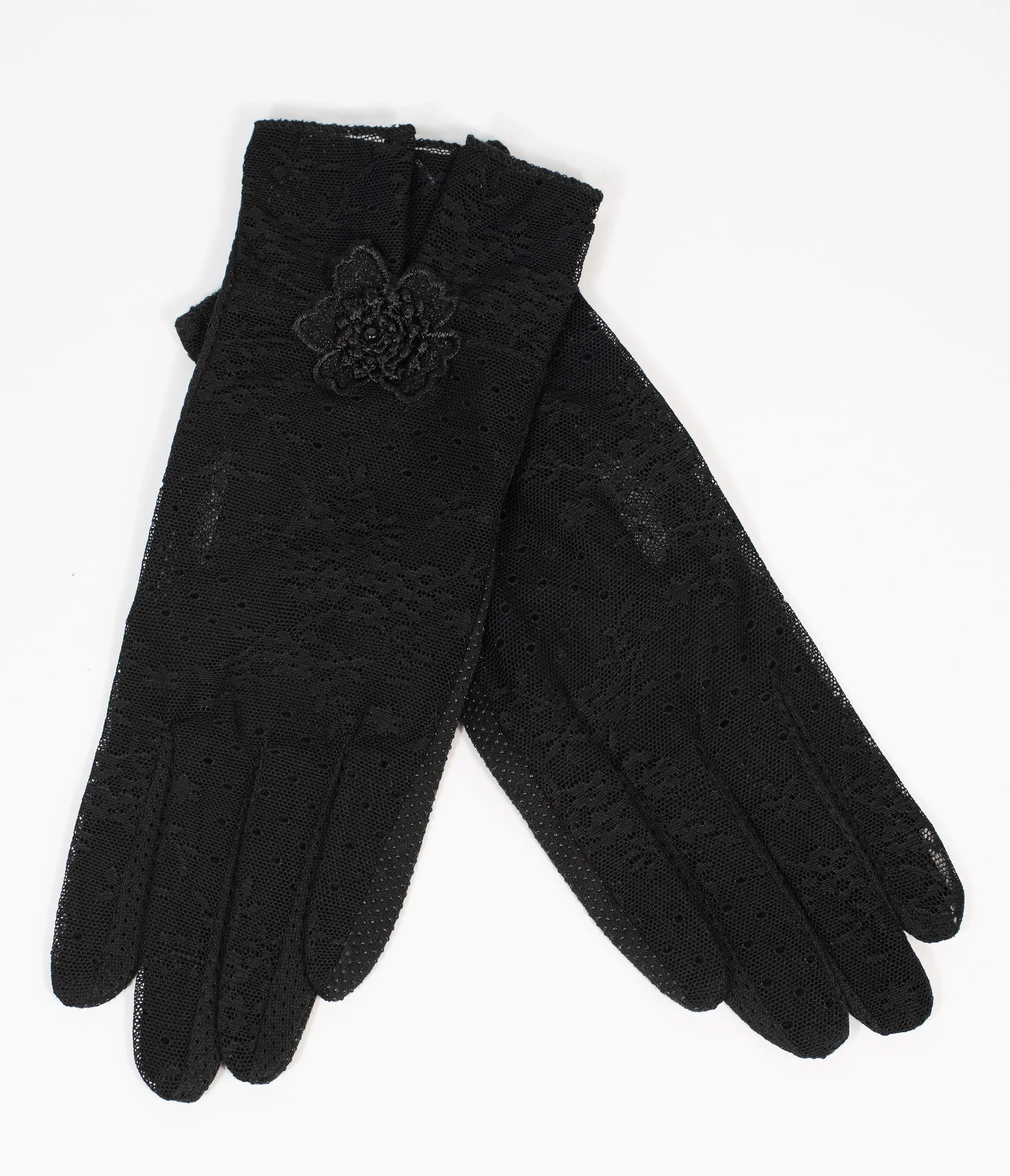 Black Lace & Floral Accent Gloves