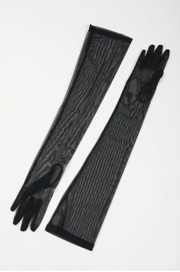 Black Opera Length Tulle Gloves