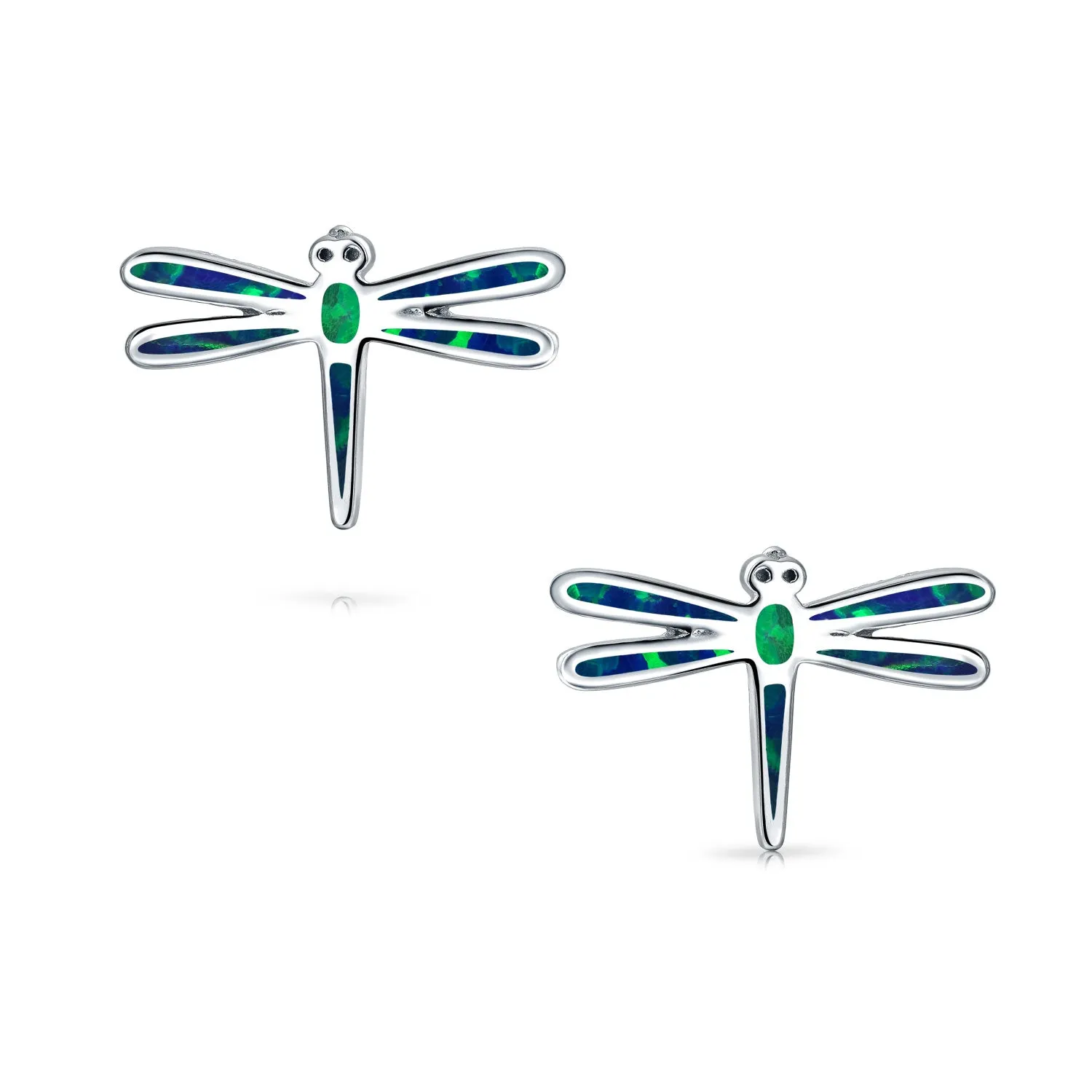 Blue Opal Dragonfly Firefly Stud Earrings in Sterling Silver