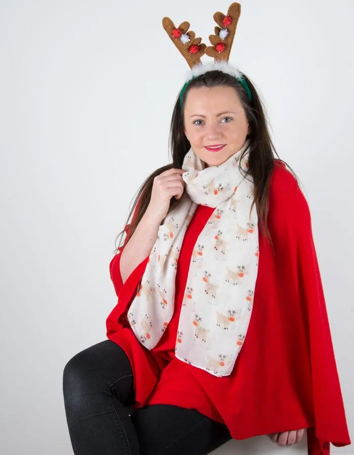 Cream Rudolph Christmas Scarf