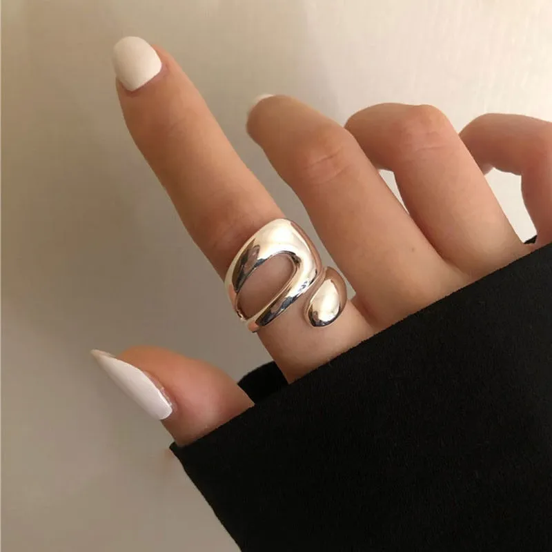 Creative Geometric Silver Ring Set with Hollow Irregular Style