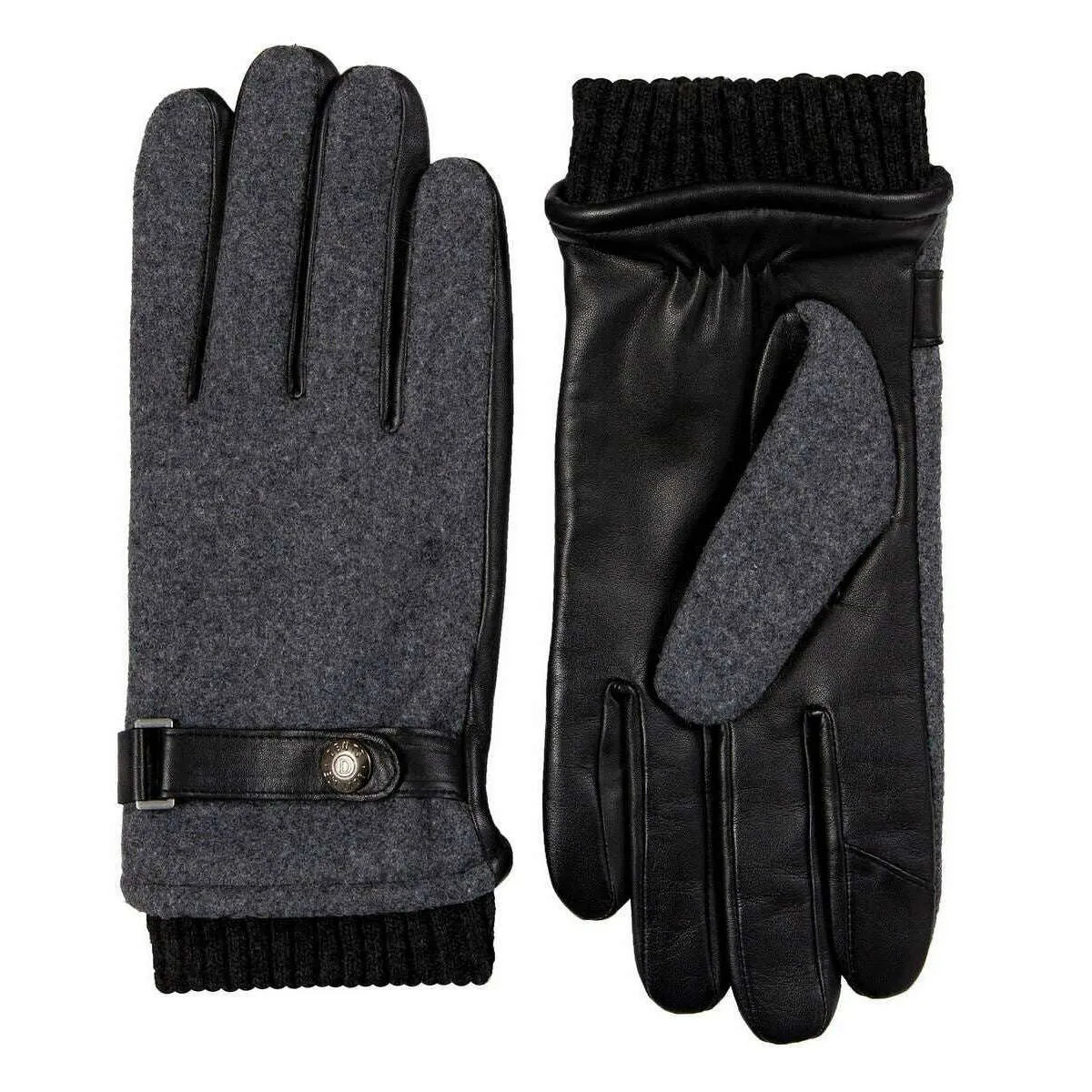 Dents Amesbury Touchscreen Flannel and Leather Gloves - Charcoal Grey/Black