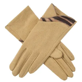 Dents Zebra Print Touchscreen Velour-Lined Gloves - Sand Beige