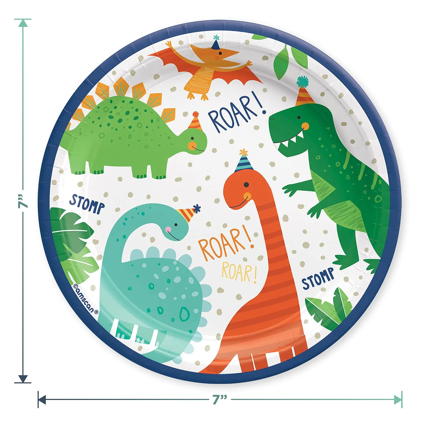 Dinosaur Dino-Mite Party Pack - Paper Dessert Plates, Napkins, Table Cover, and Hanging Cutouts Set (Serves 16)