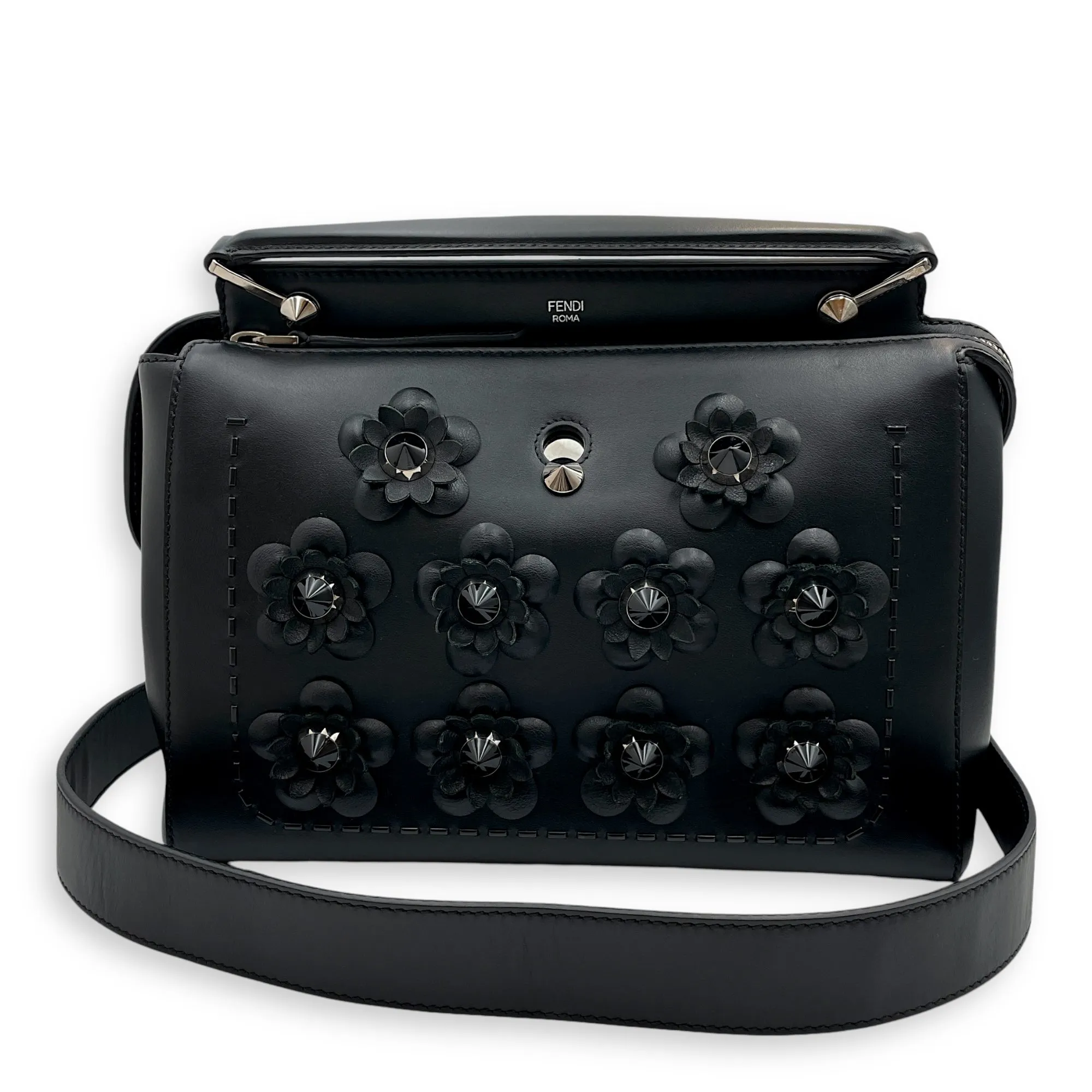 Floral Dot.com 30x22x13cm Black Shoulder Bag in Calfskin, Silver hardware