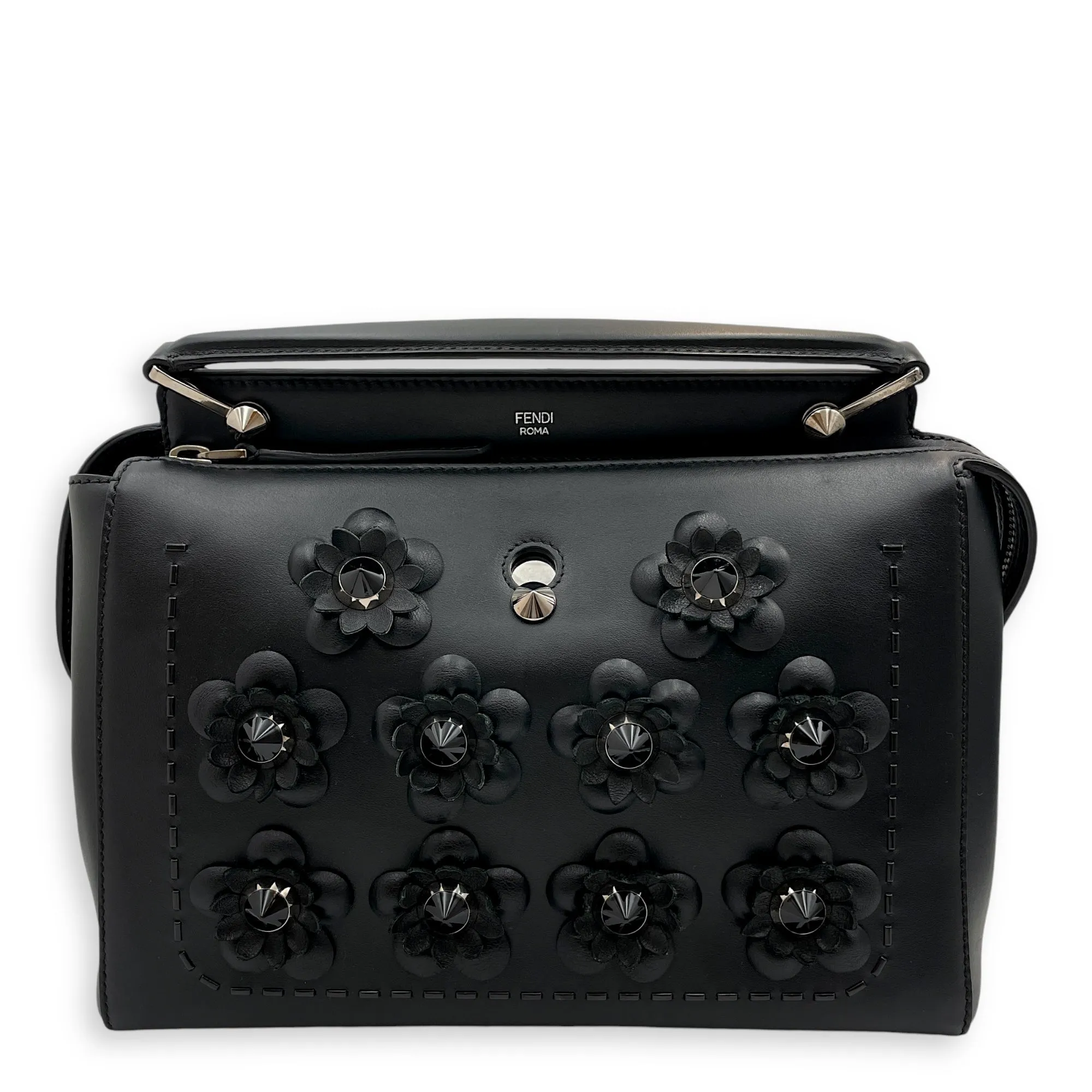 Floral Dot.com 30x22x13cm Black Shoulder Bag in Calfskin, Silver hardware