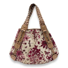 Floral Multi-colour Top Handle Bag in Canvas, Light Gold hardware