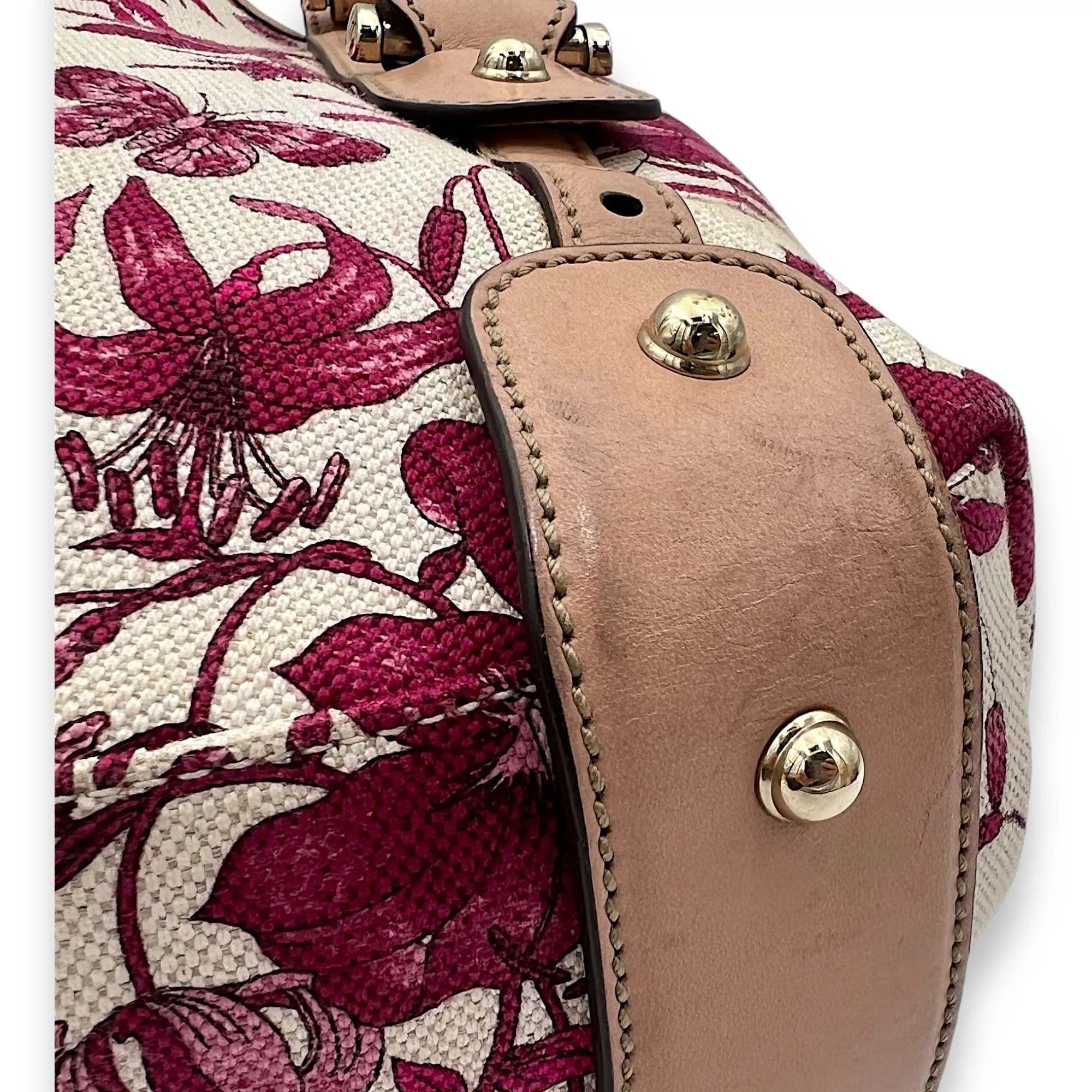 Floral Multi-colour Top Handle Bag in Canvas, Light Gold hardware