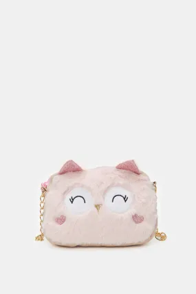 Girls Pink Character Faux Fur Cross Body Bag