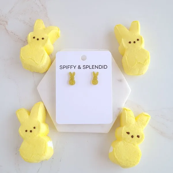 Glitter Bunny Studs - Yellow