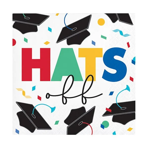 Grad Cap Toss "Hats Off" Beverage Napkins 16ct