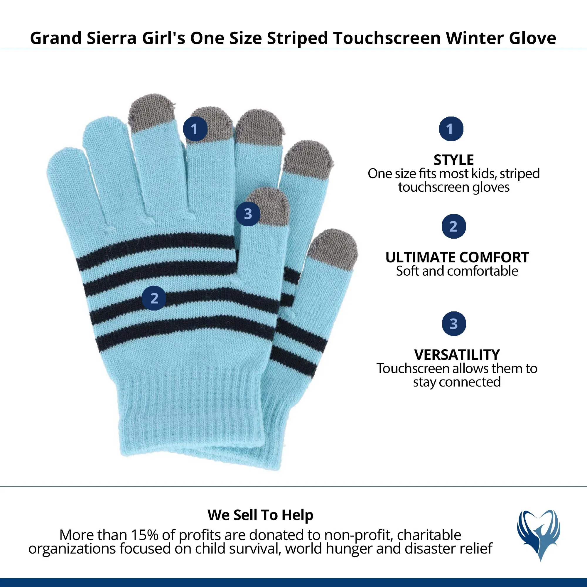 Grand Sierra Girl's One Size Striped Touchscreen Winter Glove