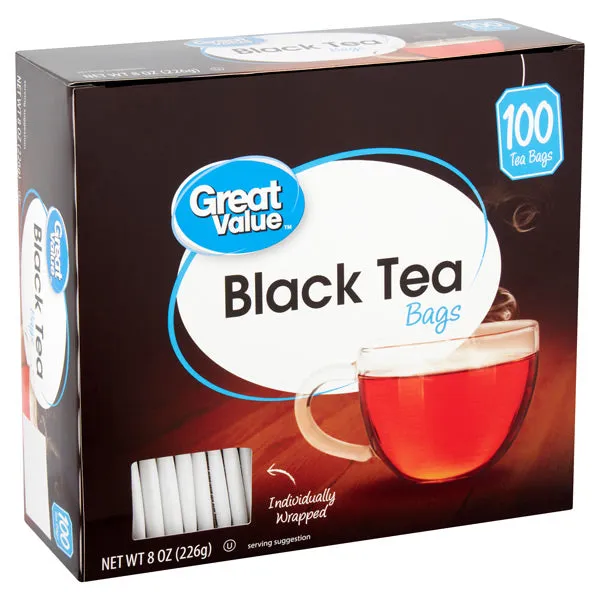 Great Value Black Tea Bags, 100 Count