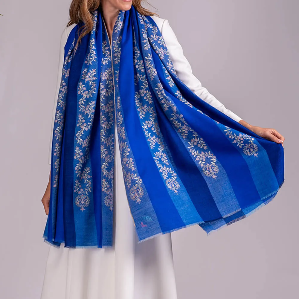 Hand Embroidered Pashmina Cashmere Shawl - Blue Heaven