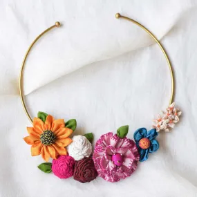 Handmade Gul Floral Hasli Necklace | Multicoloured