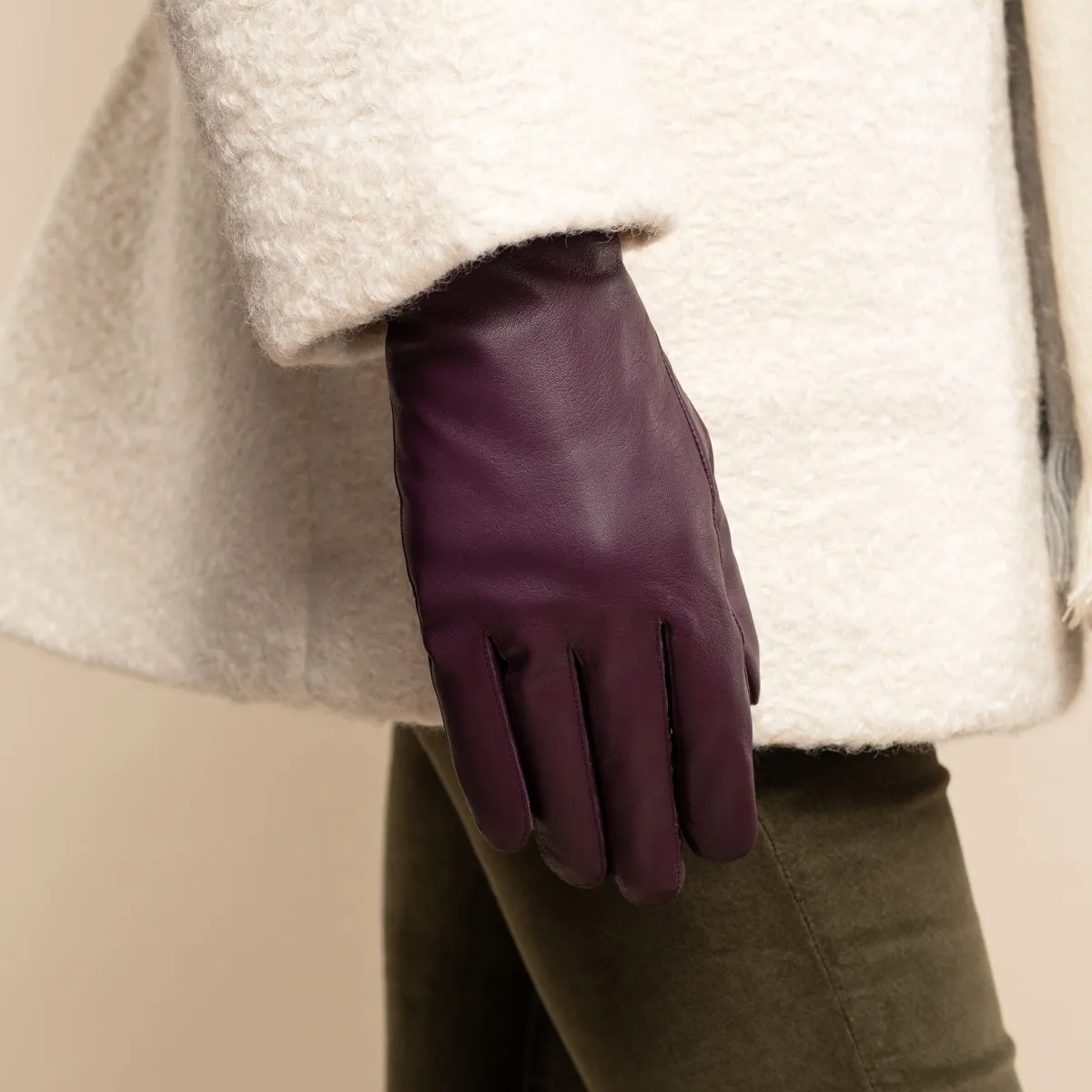 Ivy (purple) - sheepskin leather gloves with wool/cashmere lining & touchscreen feature