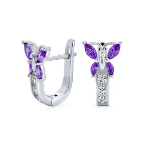 Majesty Butterfly Huggies – Purple & White CZ Hoop Earrings in Sterling Silver