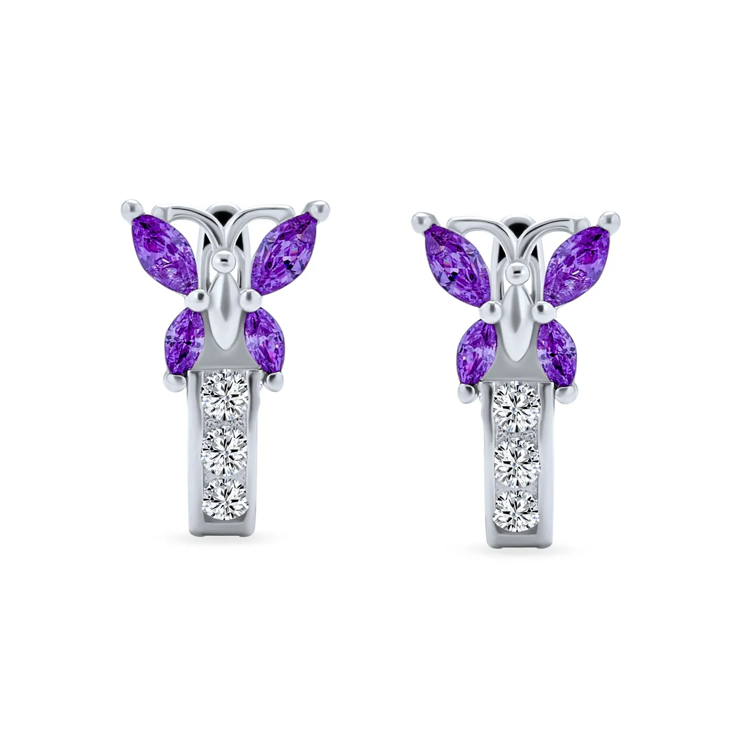 Majesty Butterfly Huggies – Purple & White CZ Hoop Earrings in Sterling Silver