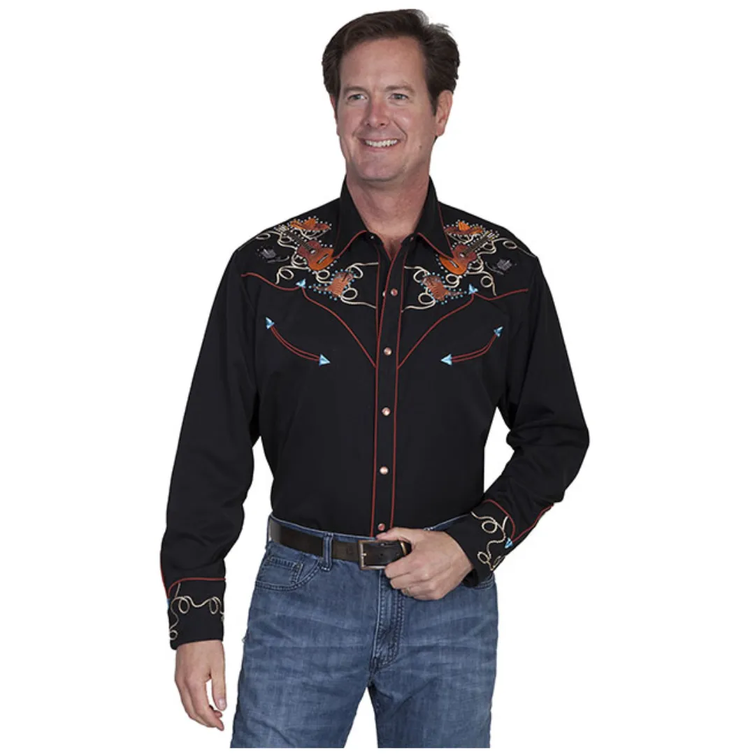 Men's Guitar Embroidered Western Shirt by Scully Leather P-842