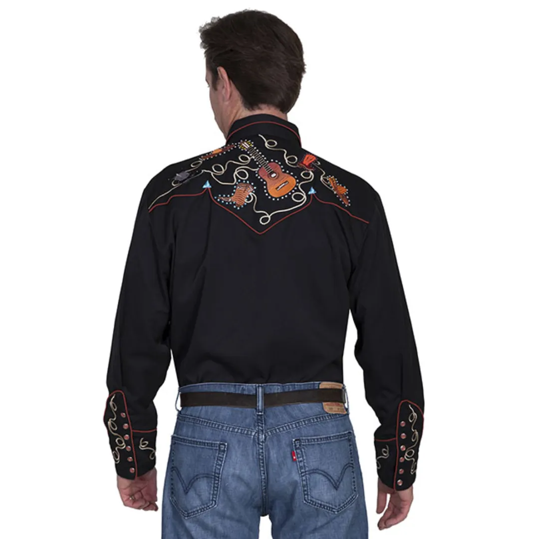 Men's Guitar Embroidered Western Shirt by Scully Leather P-842