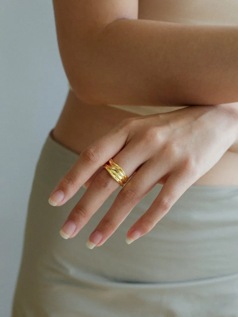 Minimalist Irregular Pleats Wide Version Open Ring