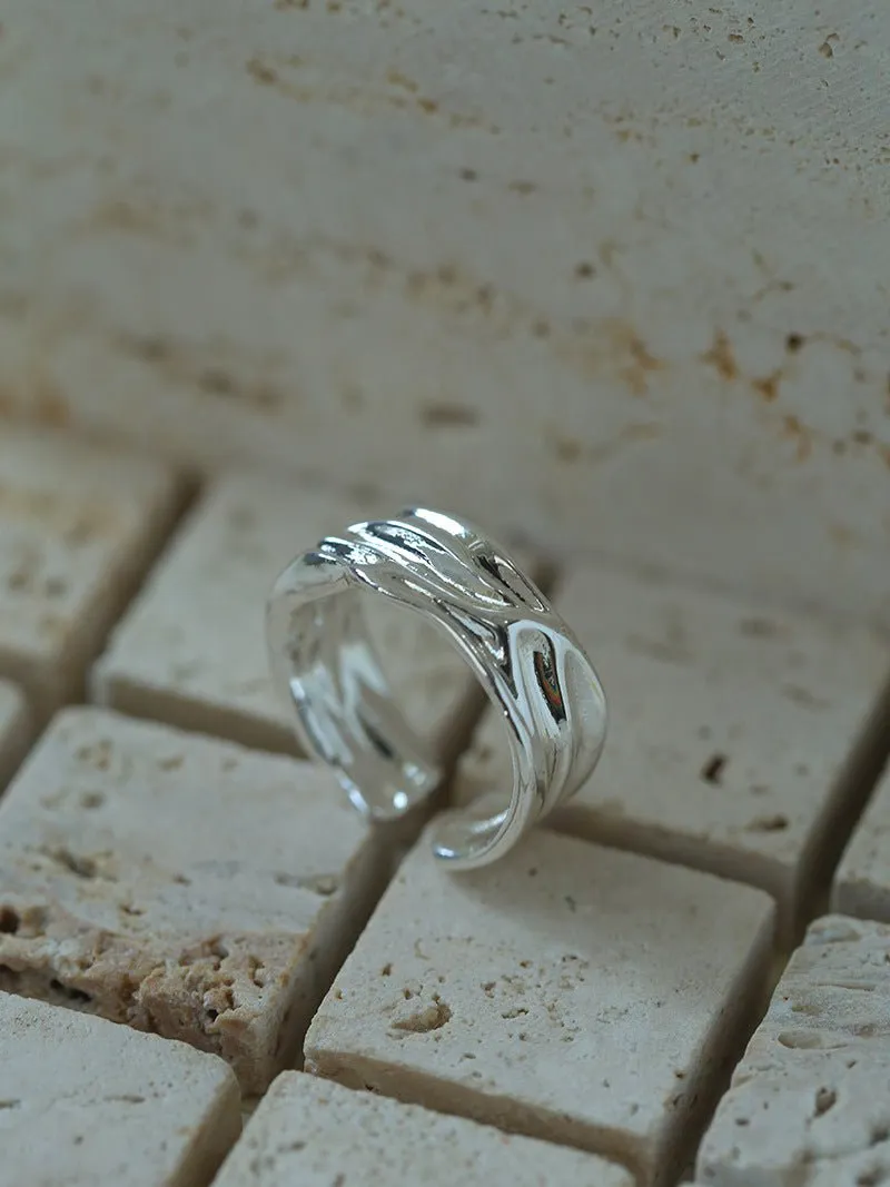 Minimalist Irregular Pleats Wide Version Open Ring