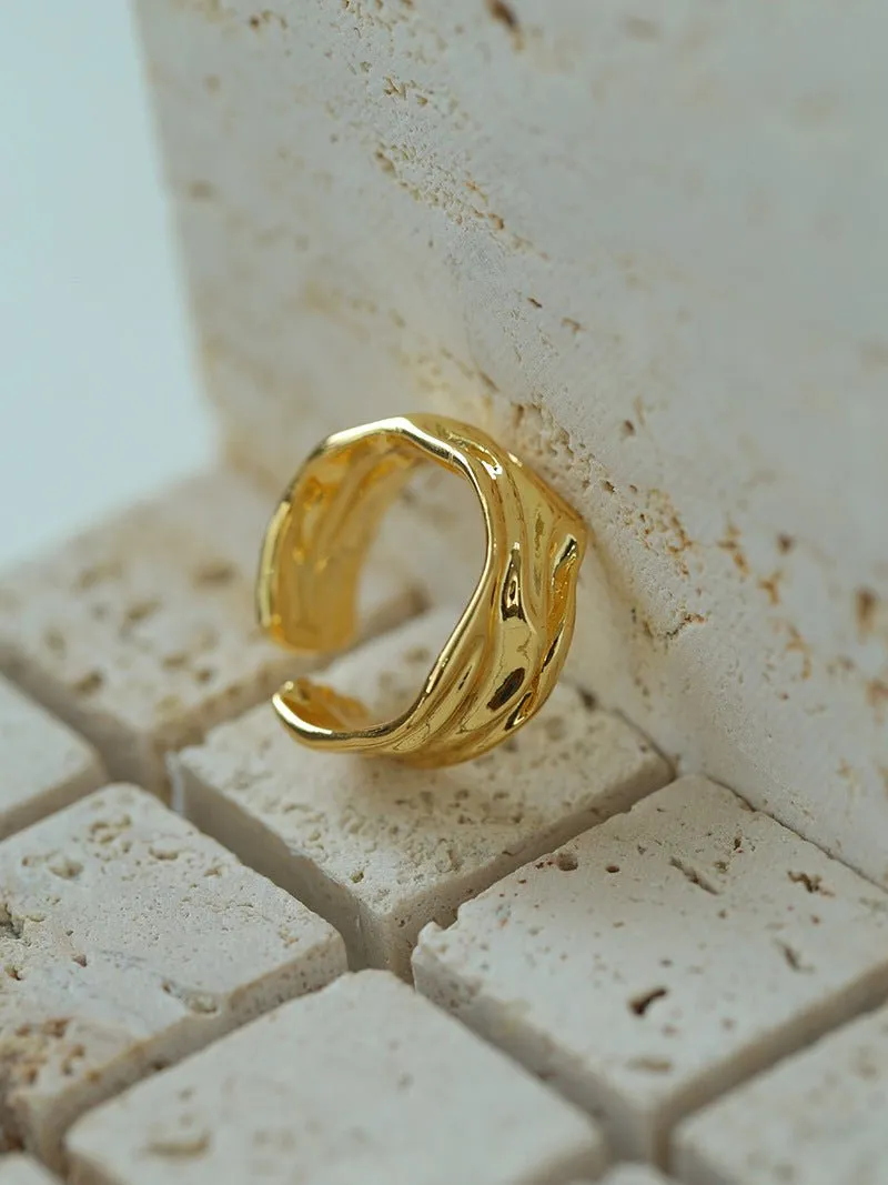 Minimalist Irregular Pleats Wide Version Open Ring