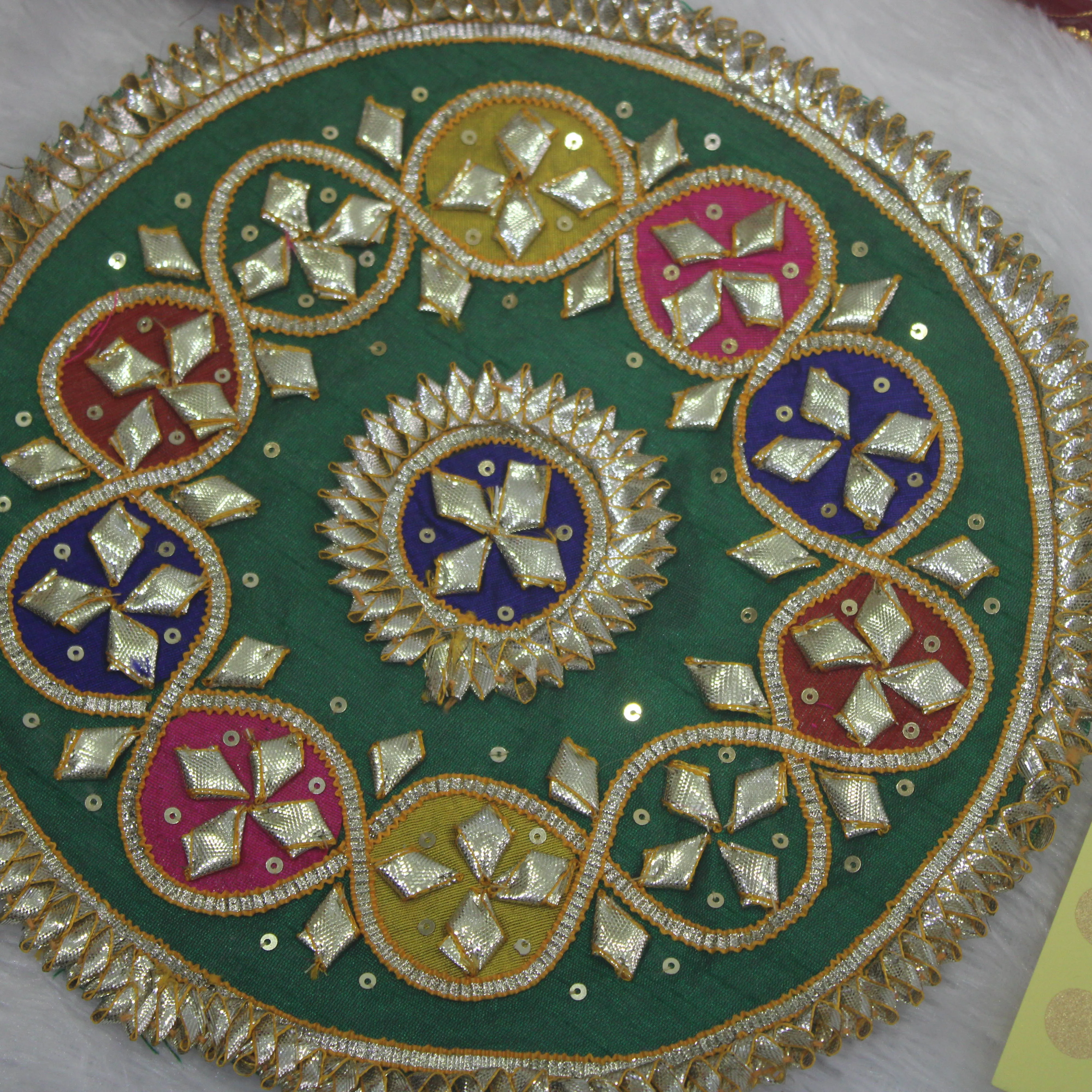 Multicolor Elegance Vibrant Green Traditional Gota Patchwork