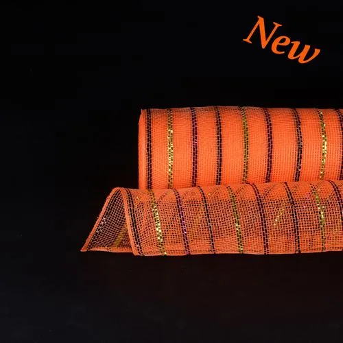 Orange with Multi Color Lines - Holiday Floral Mesh Wraps - ( 10 Inch x 10 Yards )