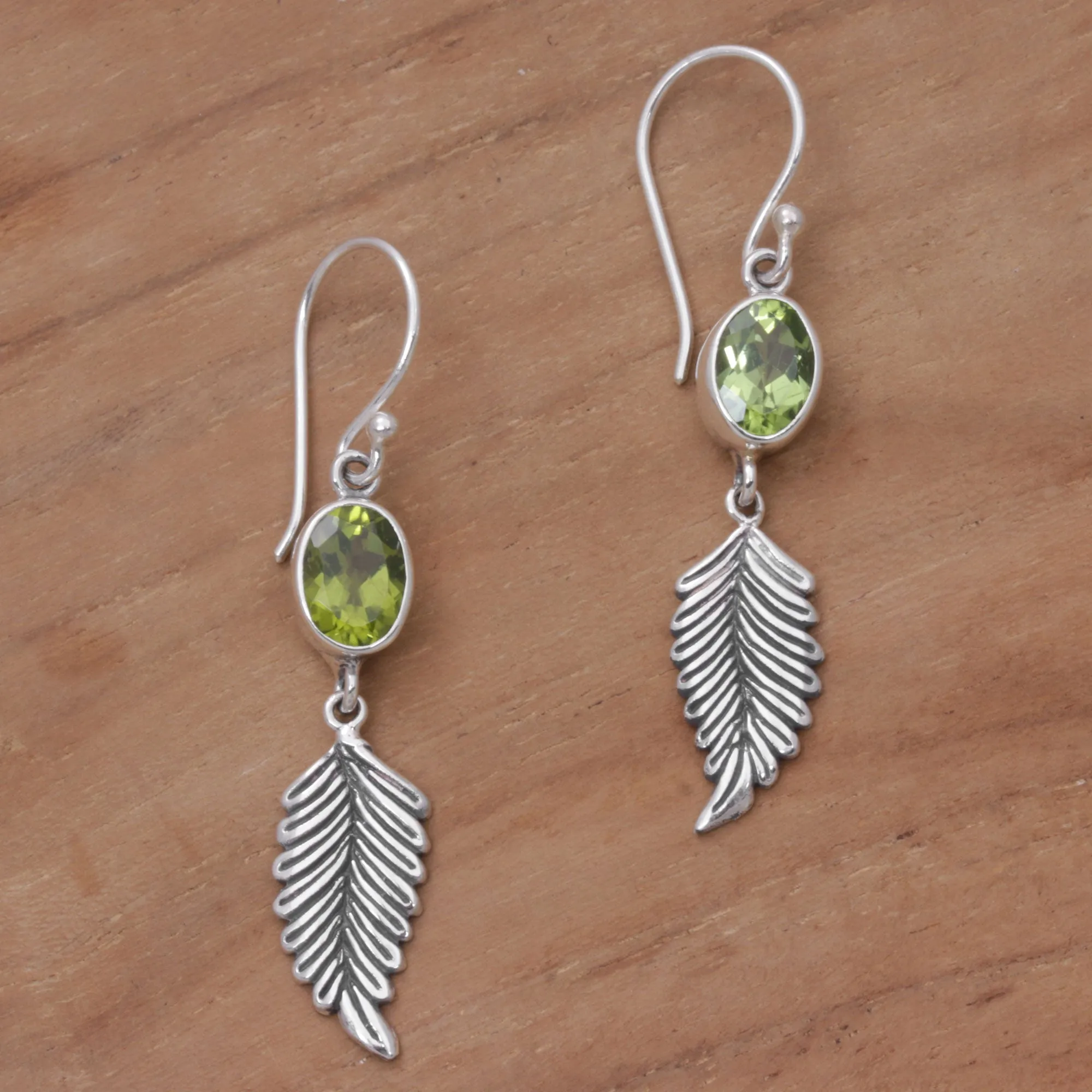 Passionate Hope Balinese 925 Sterling Silver Feather Earrings with Peridot