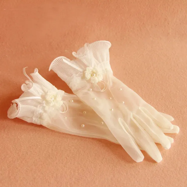 Pearl Tulle Wedding Gloves