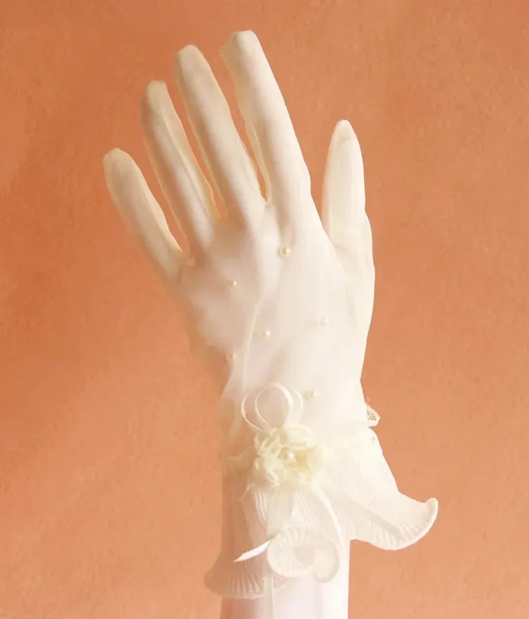 Pearl Tulle Wedding Gloves