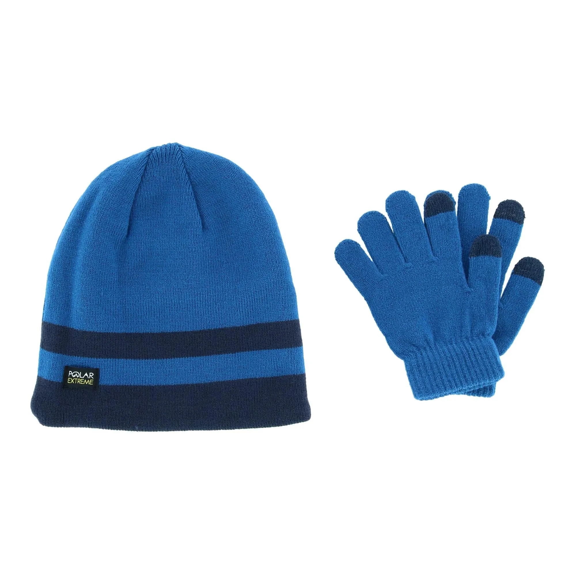 Polar Extreme Boy's One Size Double Stripe Hat and Texting Glove Set